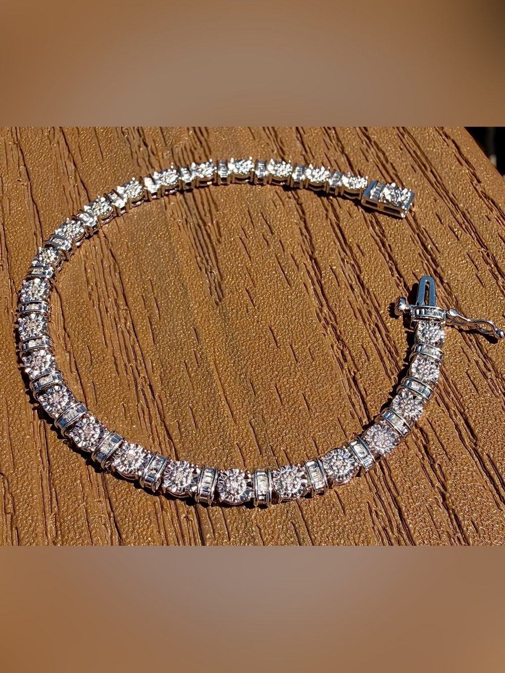 7” Fancy 14K White Gold Over Sterling Silver 0.25 CTW Diamond Tennis Bracelet
